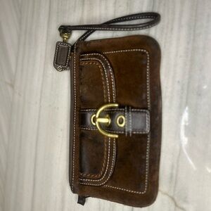 Coach Brown Wristlet with Gold Accents